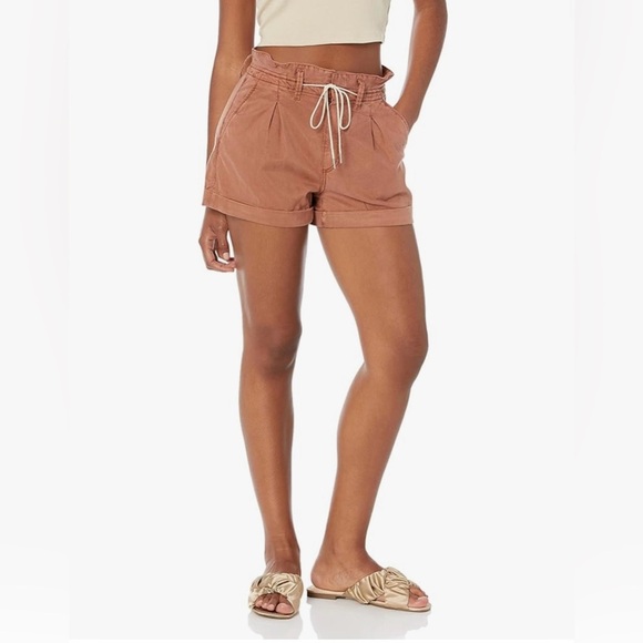 PAIGE Carly Short High Wasited Paper Bag Waist in Vintage Mocha Bisque - Picture 1 of 9
